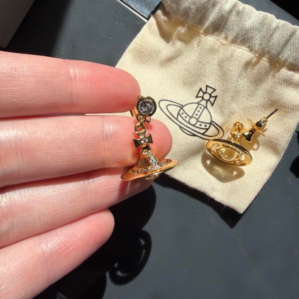 Vivienne Westwood Gold Orb and Crystal Drop Earrings